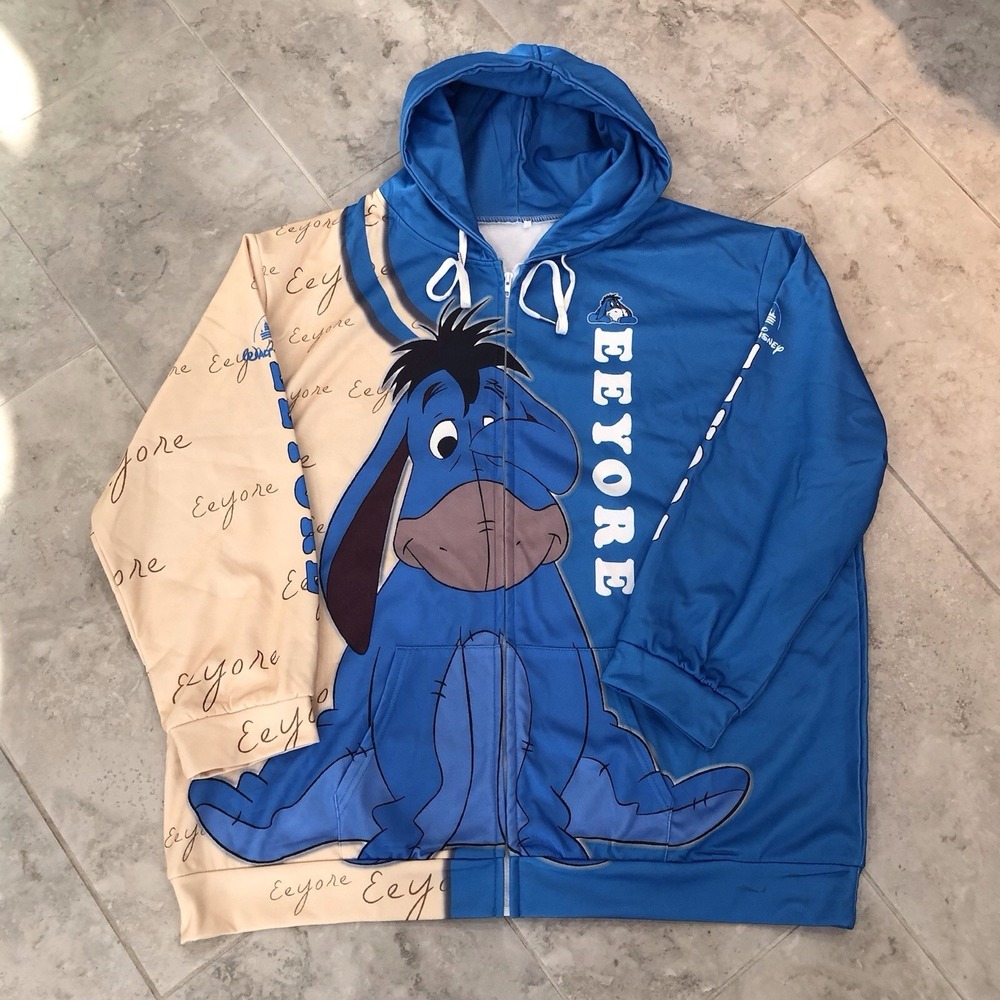 Disney Eeyore Hoodie 3XL Full Print Zip Up Winnie The Pooh Graphic Blue Adult - Picture 4 of 11
